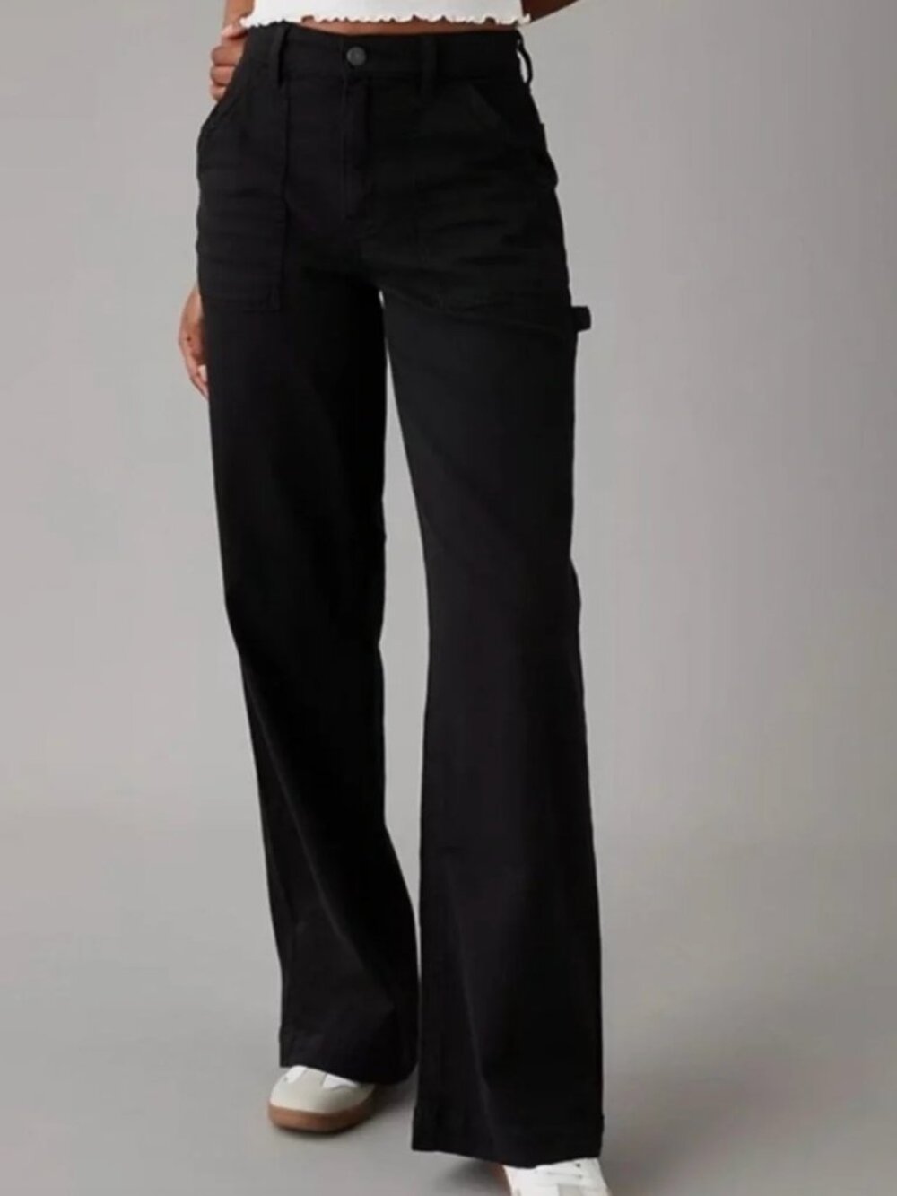 American Eagle Super High-Rise Baggy Wide Leg Pants Black 4